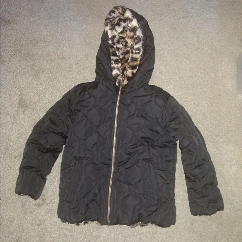 Girls Reversible Leopard Faux Fur Coat